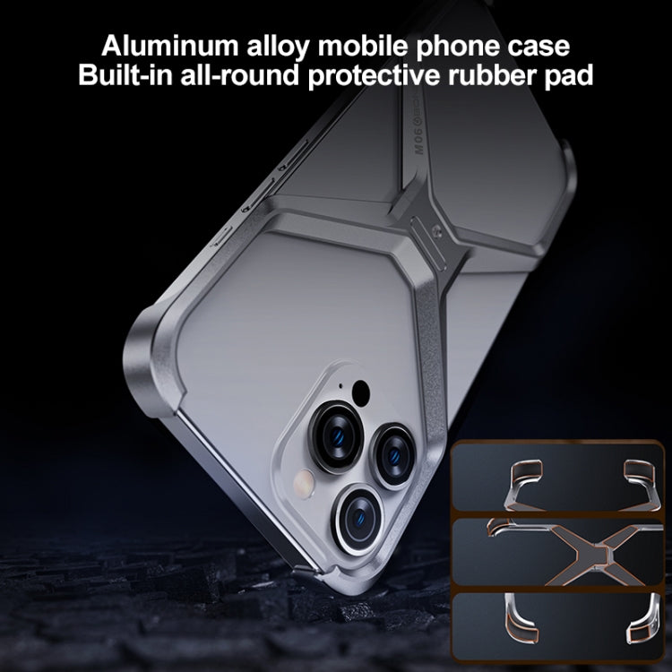 iPhone 15 Pro Max Super Slim Metal Luxury Aluminum Frameless X-Shaped Case - Silver
